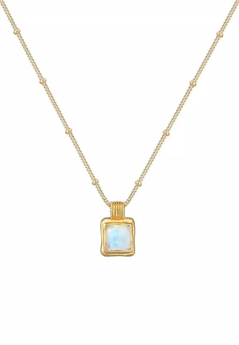 Necklace Stone Pendant Elegant Moonstone Gold Plated
