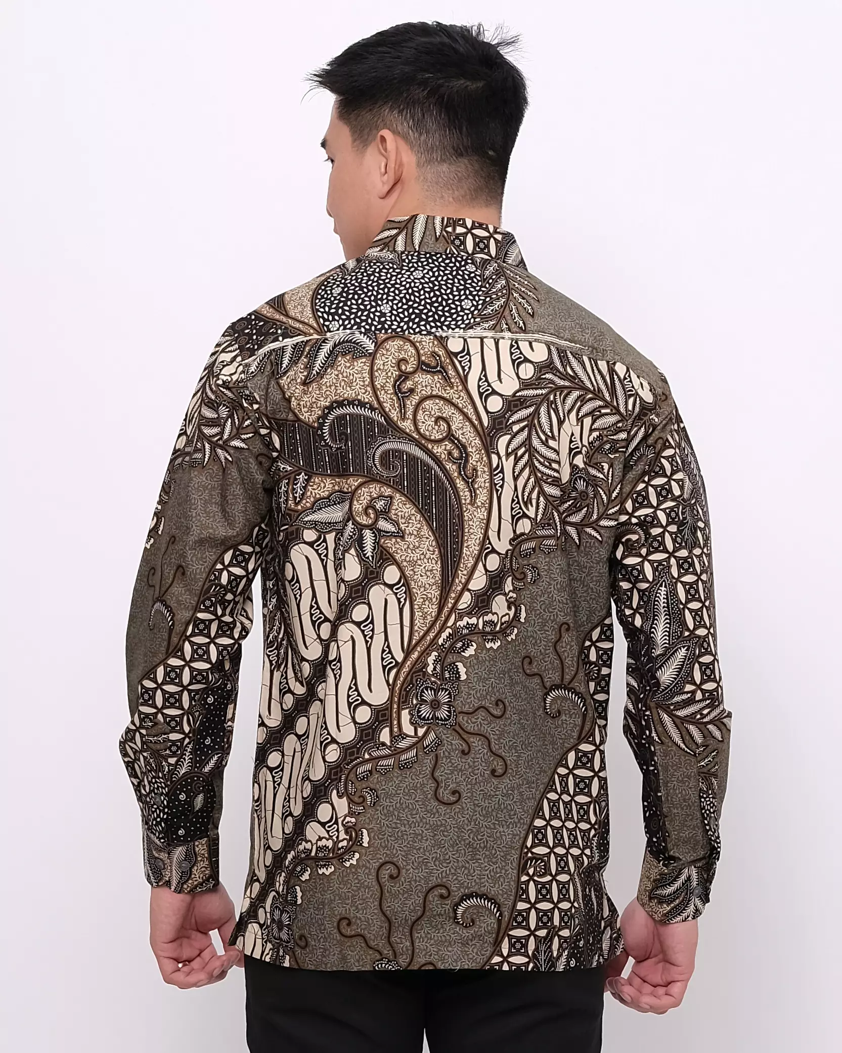 Andre Michel Kemeja Batik Lengan Panjang Abu Cokelat 16732