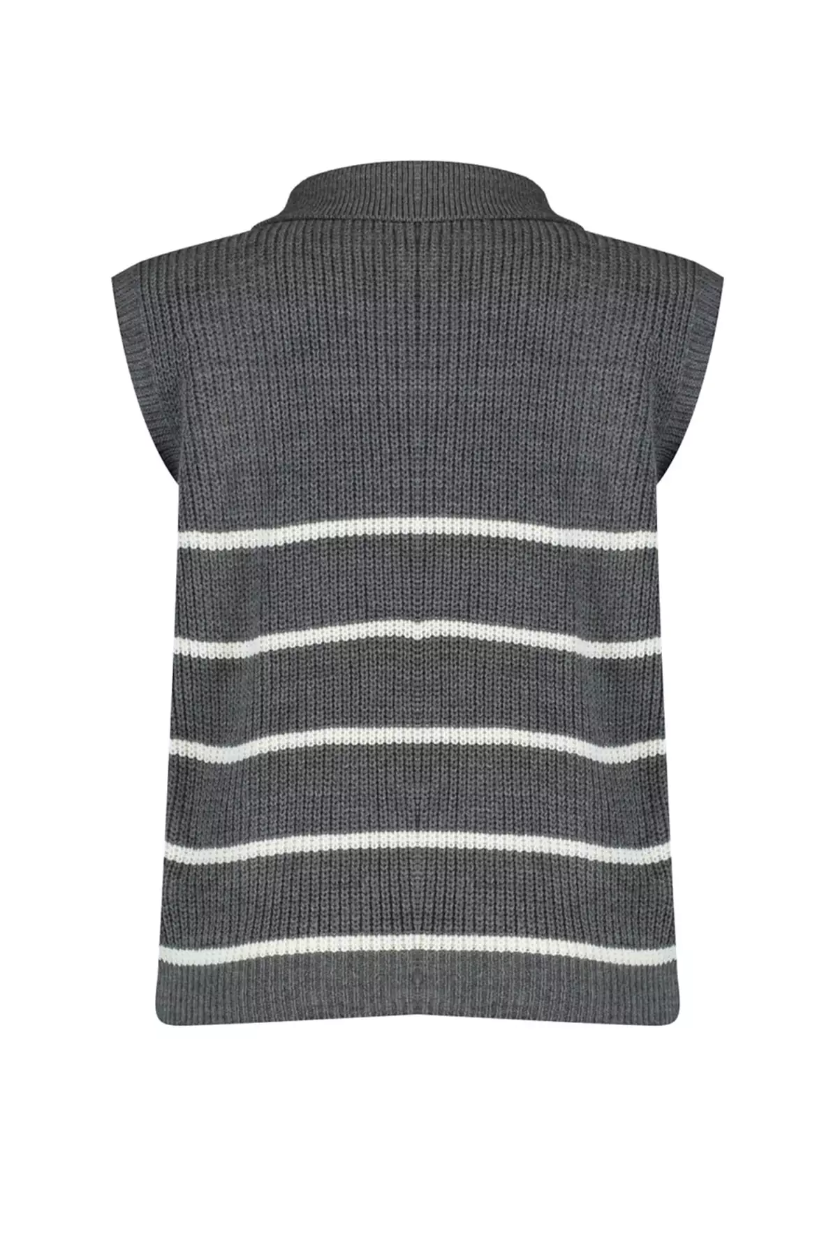 Anthracite Zippered Striped Polo Neck Sweater Twoaw23Sv7