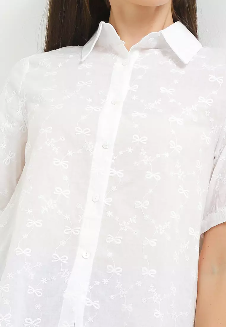 S/S Bow Embroidery Hi Lo