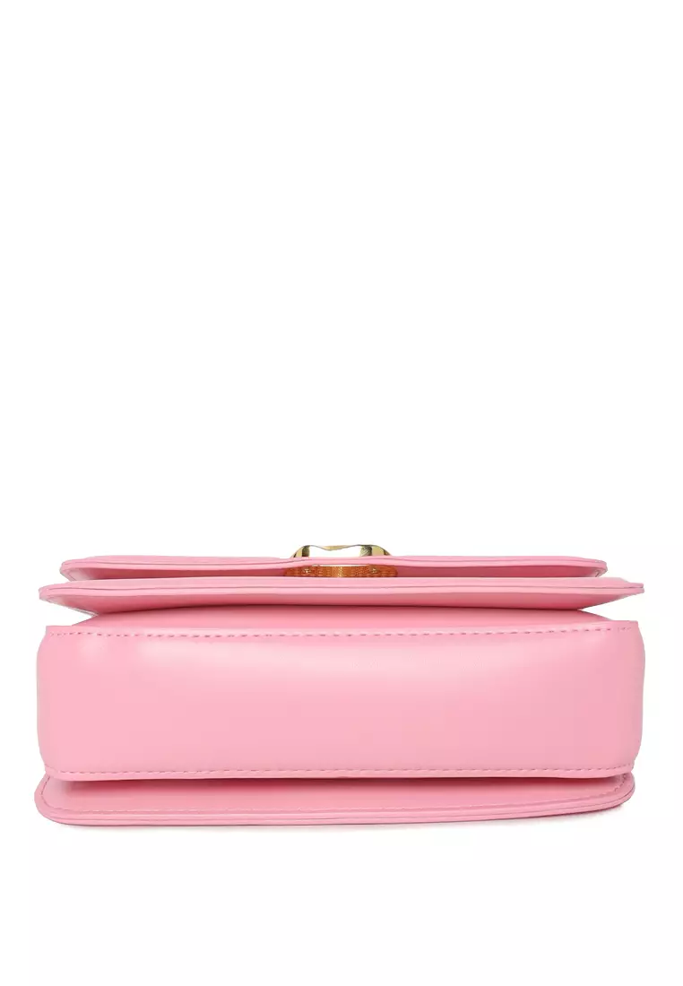 Classic Gold Buckle Flap Bag in Pink