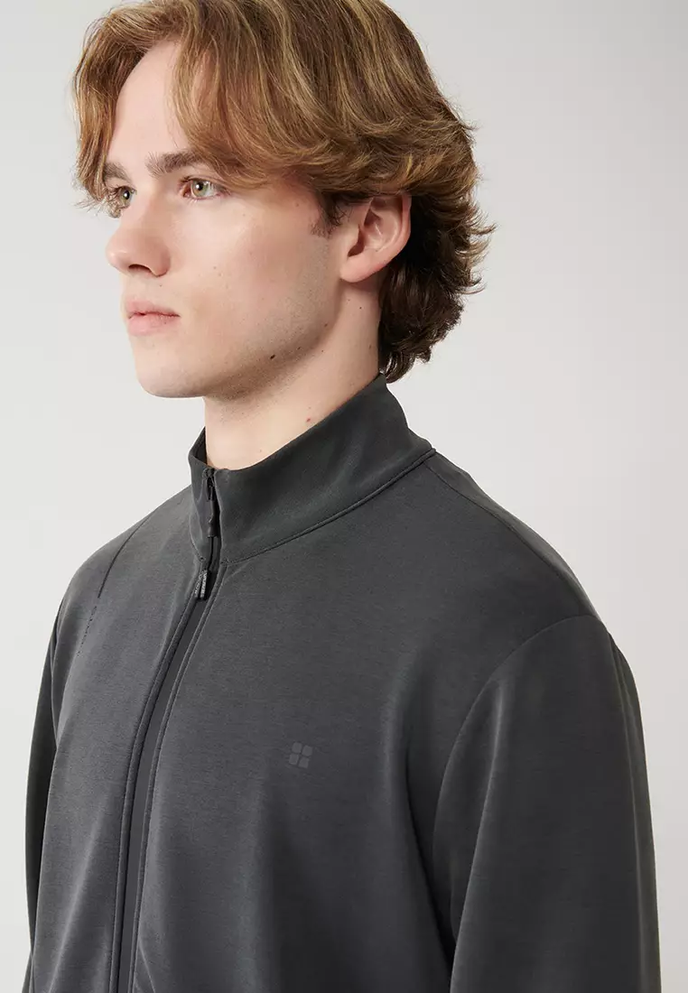 Men's Anthracite Stand Collar Printed Soft Touch Printed Sweatshirt A41Y1225