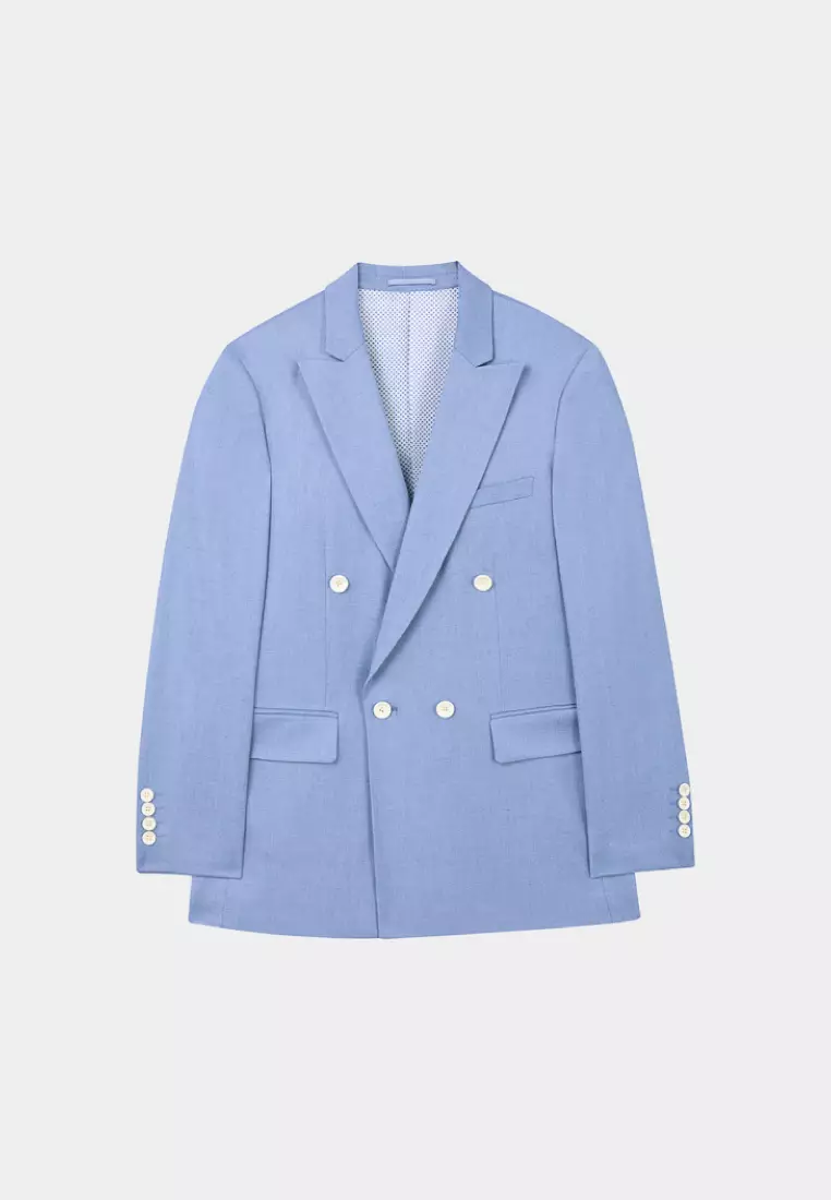 天藍色寬鬆版西裝外套(可機洗)
