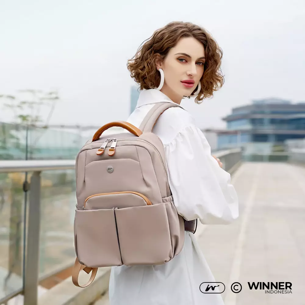 Tas Ransel Laptop 15,6 inch Oxford Anti-Air Backpack Korean Style (T14-004) Warna Mocha-15-inch