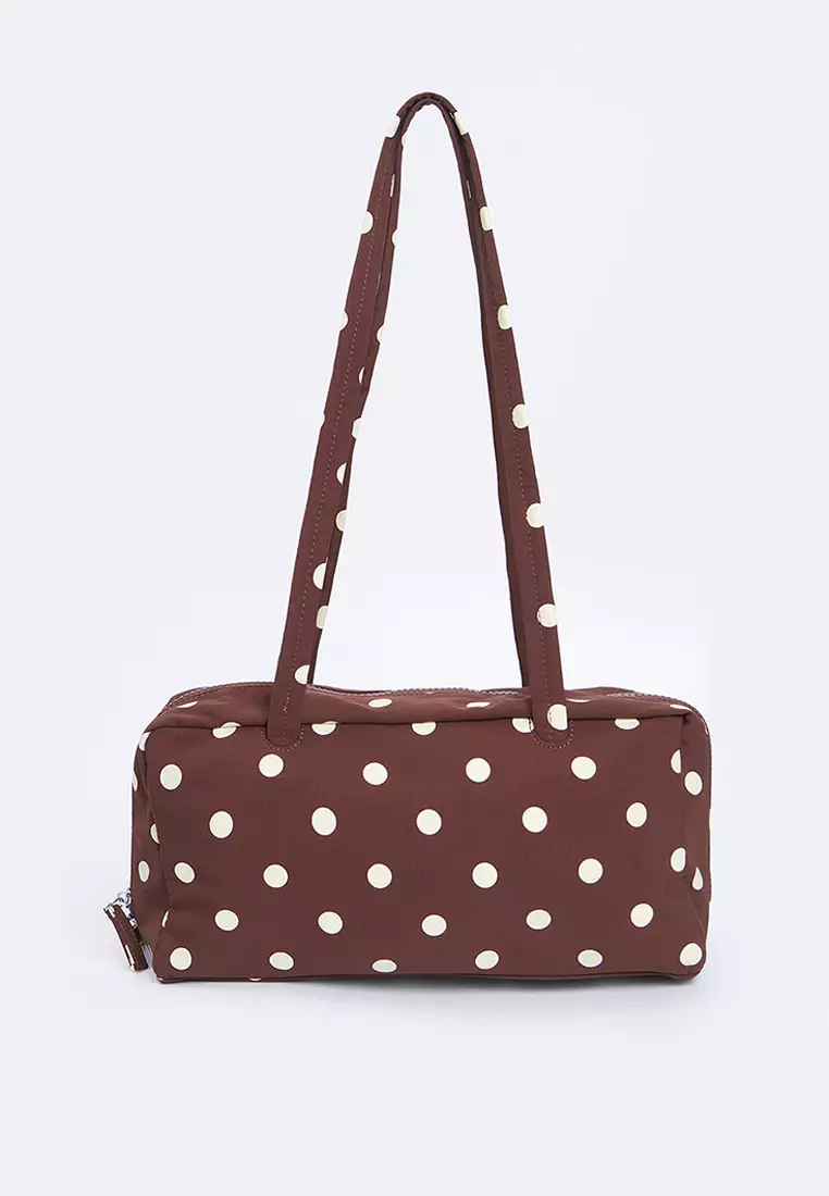 Nylon Polka Dots Bowler Shoulder Bag with Leather Charm