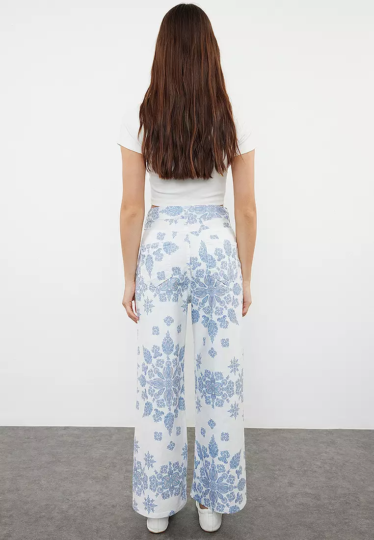 Floral Pattern High Waist Culotte Jeans