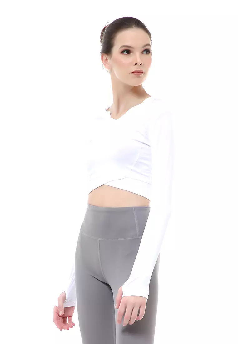 Mikayla Baju Olahraga Wanita Sportywear Crop Lengan Panjang Material Nylon Spandex ORIGINAL - White