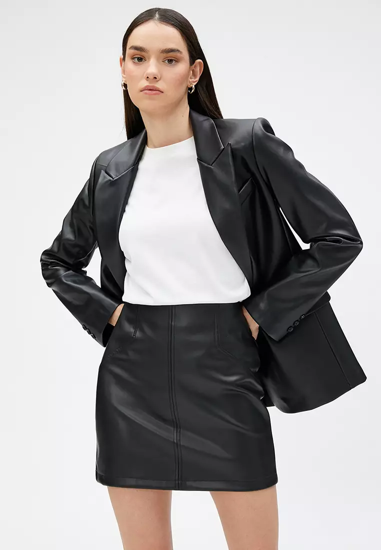 Leather Look Zipper Mini Skirt