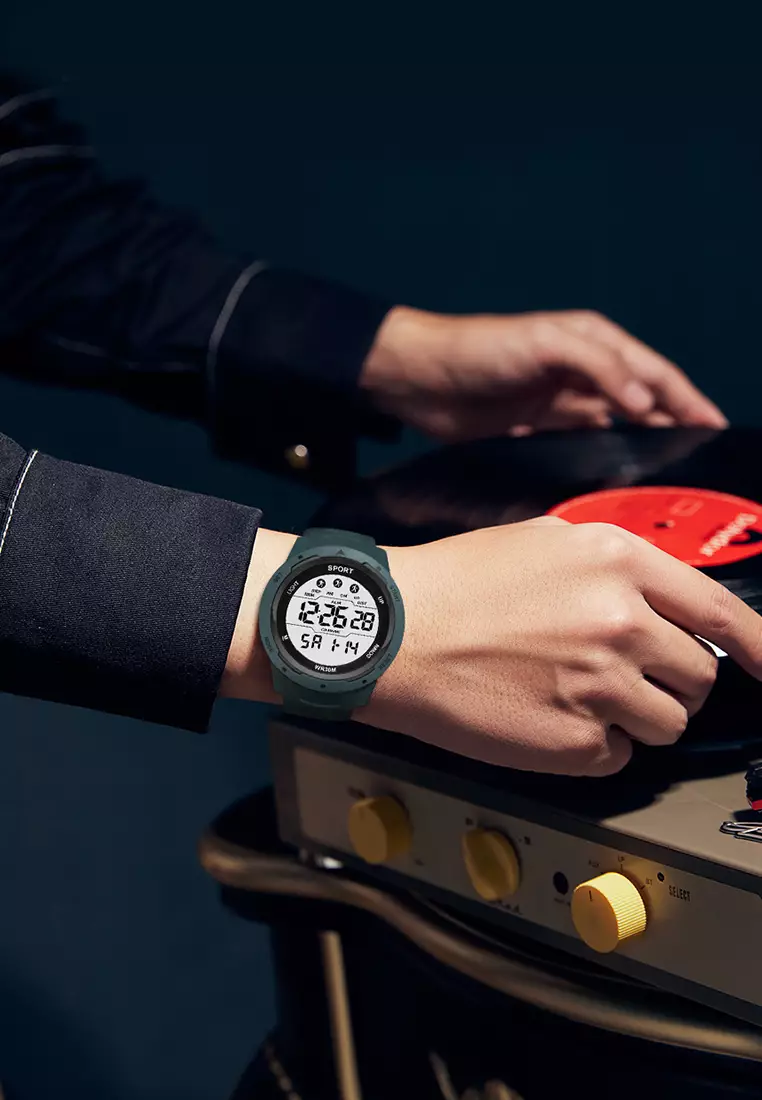 Jam Tangan Pria Digital Olahraga Mode Tali Silikon Alarm Jam Tangan Cowok blue