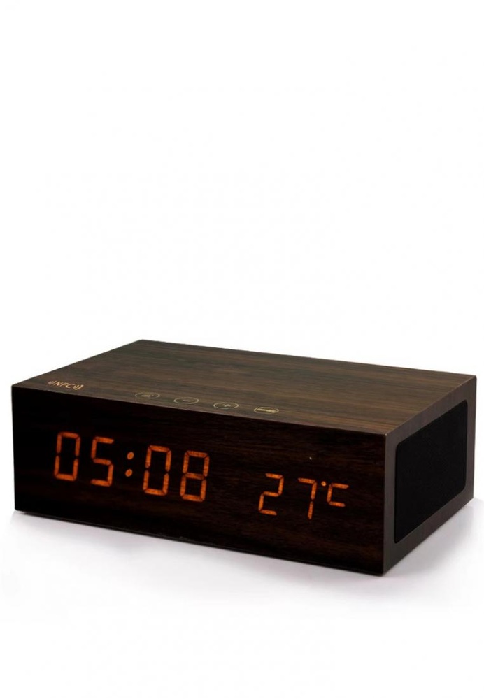 Buy Latest Gadget Wood Finish Alarm Clock With NFC Bluetooth Speaker