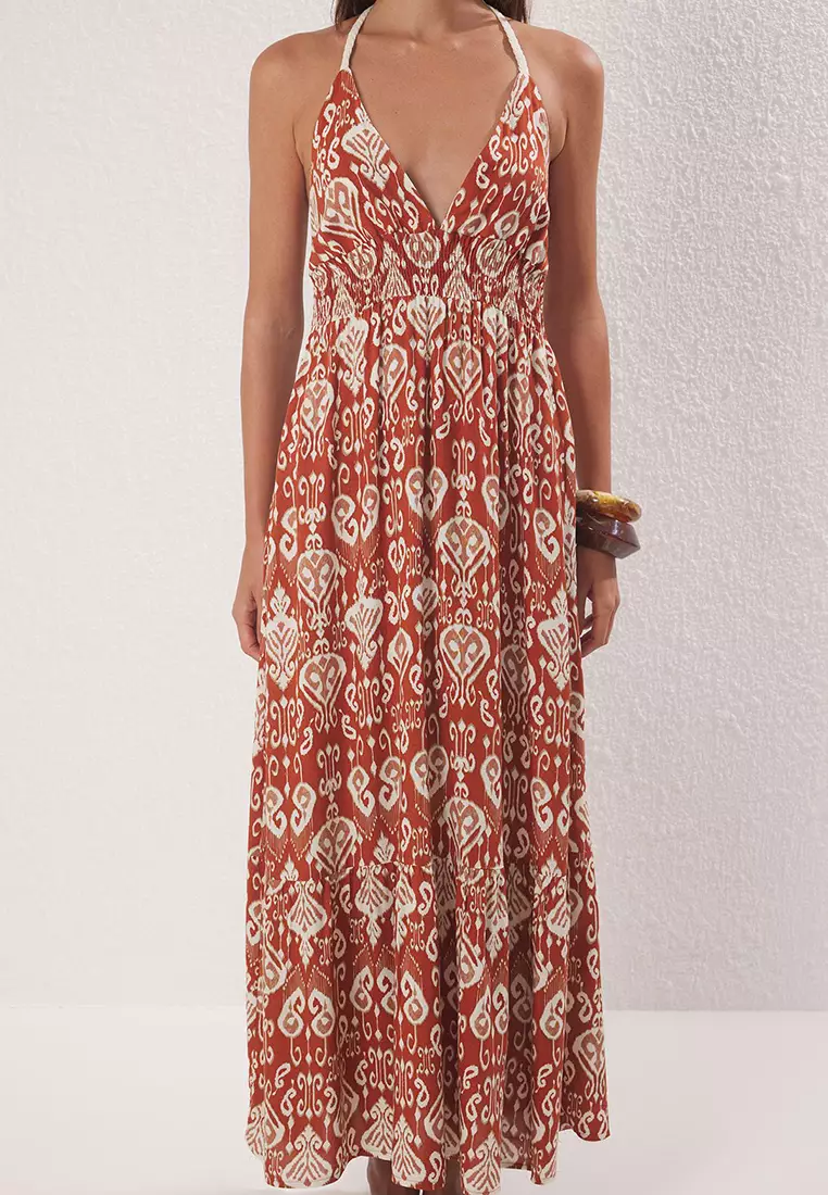 Ethnic Patterned Maxi Woven Beach Dress Tbess25El00109