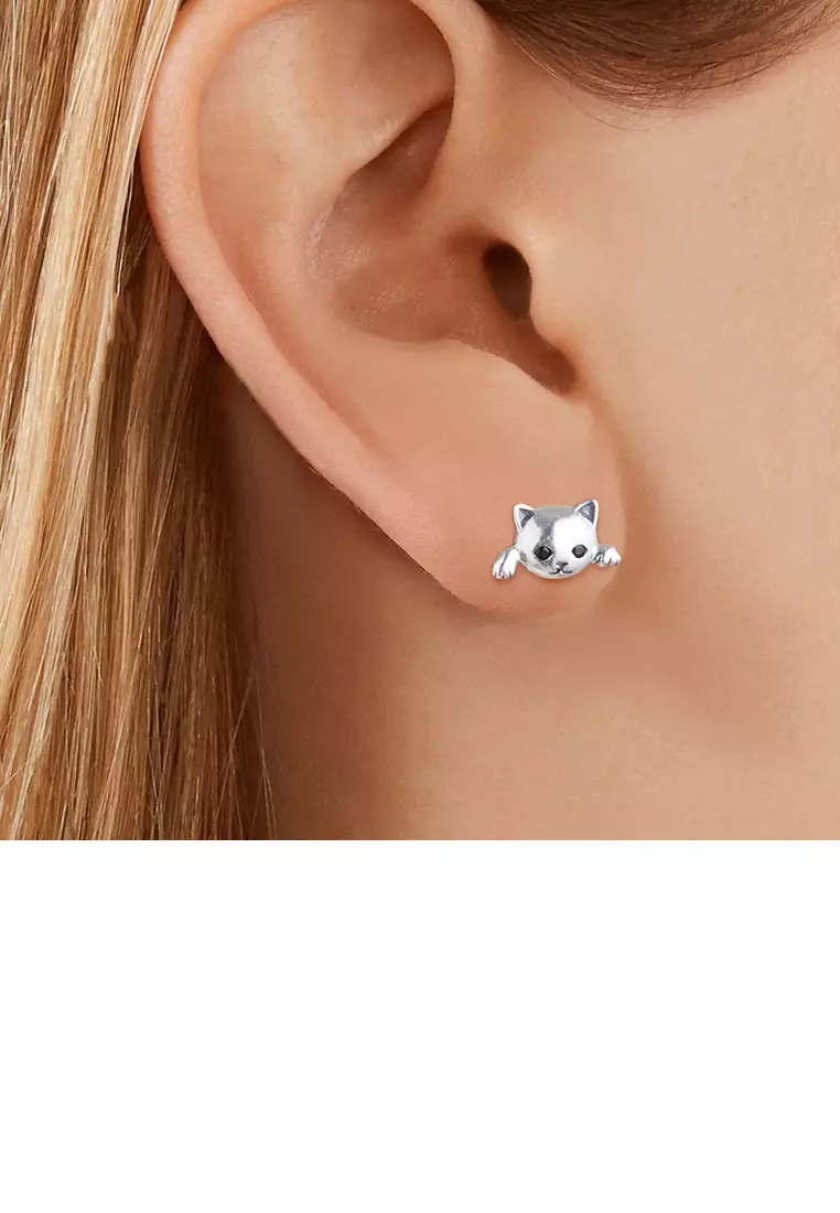 Cute Cat Stud Earrings Black And White Cat Drop Earrings/ Animal Love Cat Earrings/ Kitten