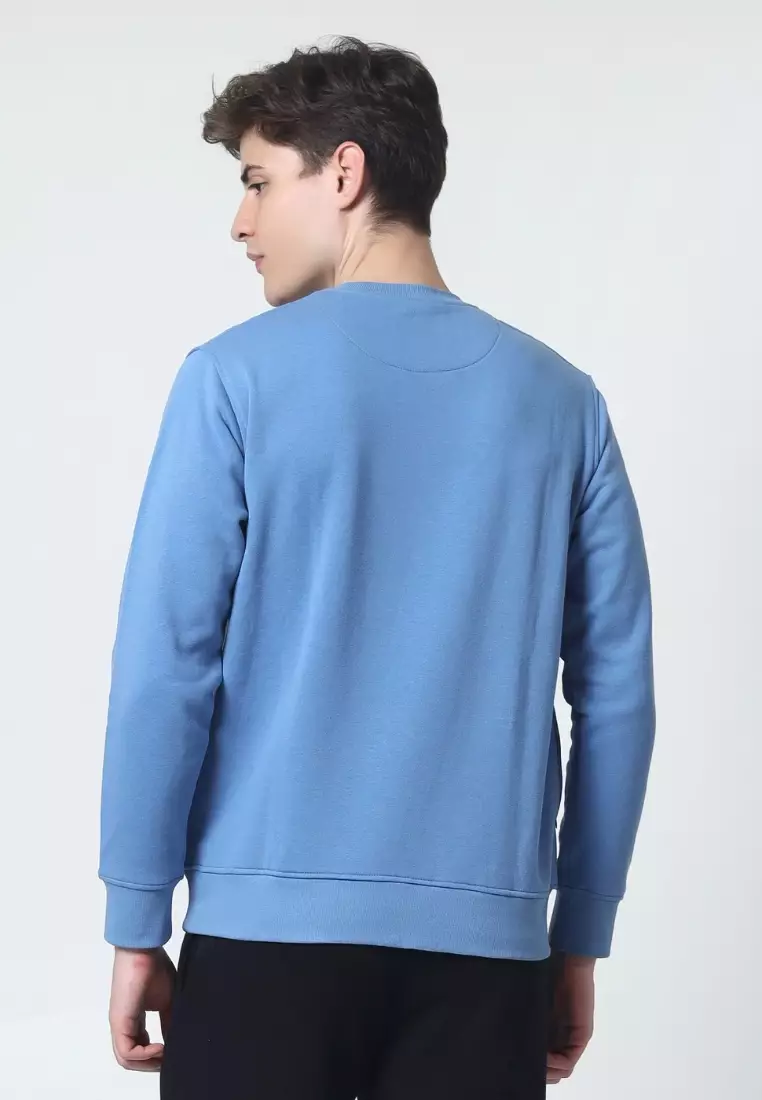 Cotton Well Coofy Crewneck Sweatshirt with Hidden Pocket Steel Blue | Sweater Polos Kantong Tersembunyi Biru Tua