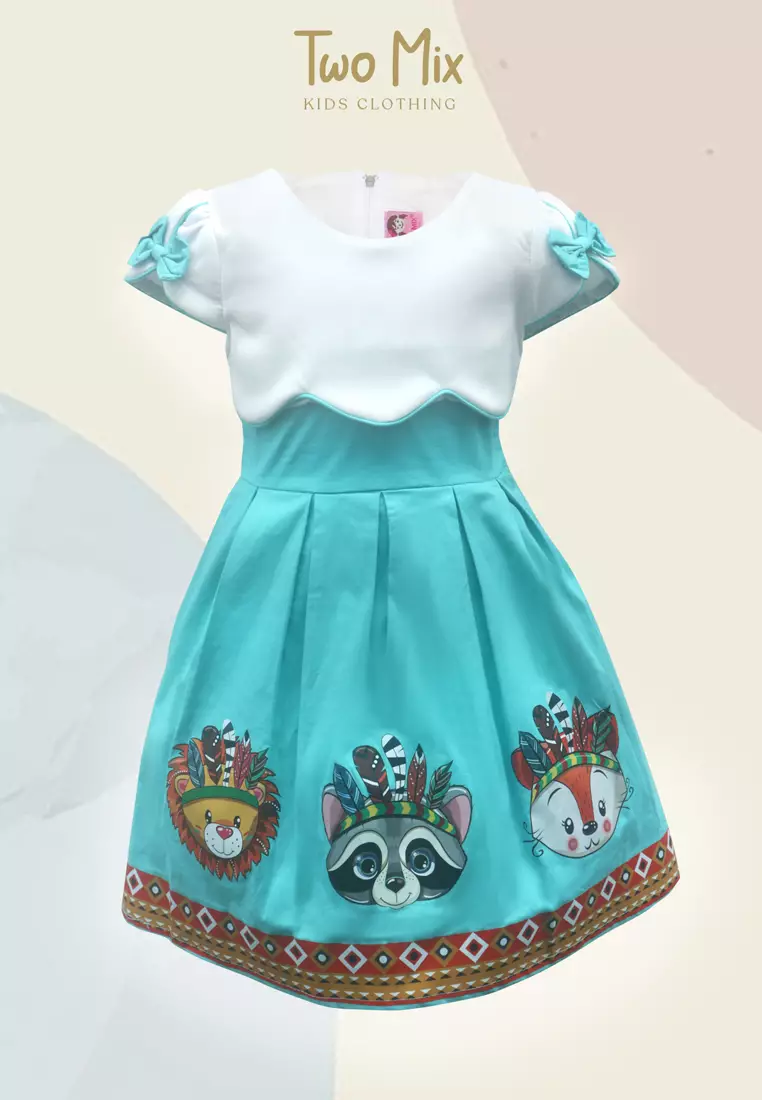 Two Mix Dress Anak Perempuan  - Gaun Anak Bahan Katun usia 1-12 tahun 4212