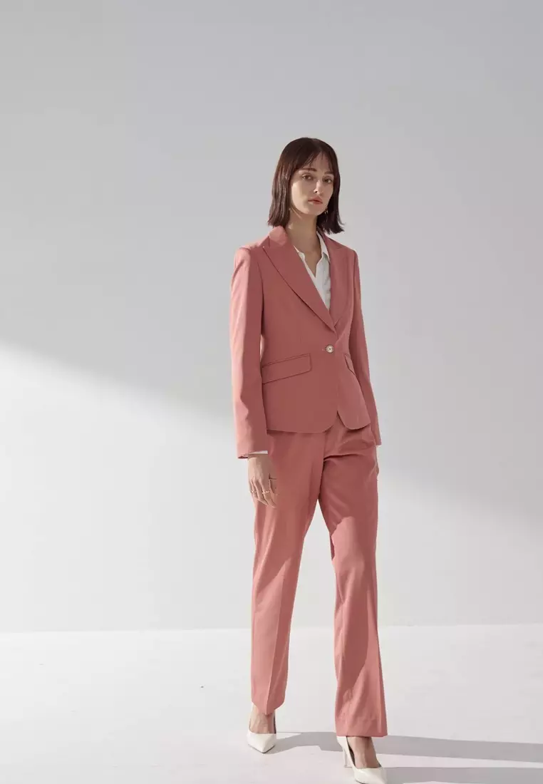 粉橘色劍領適中版西裝外套