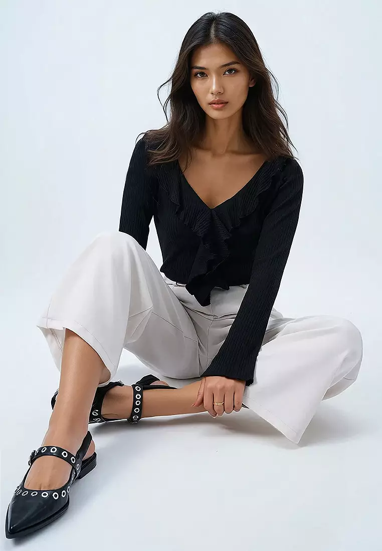 V-Neck Ruffle Front Blouse