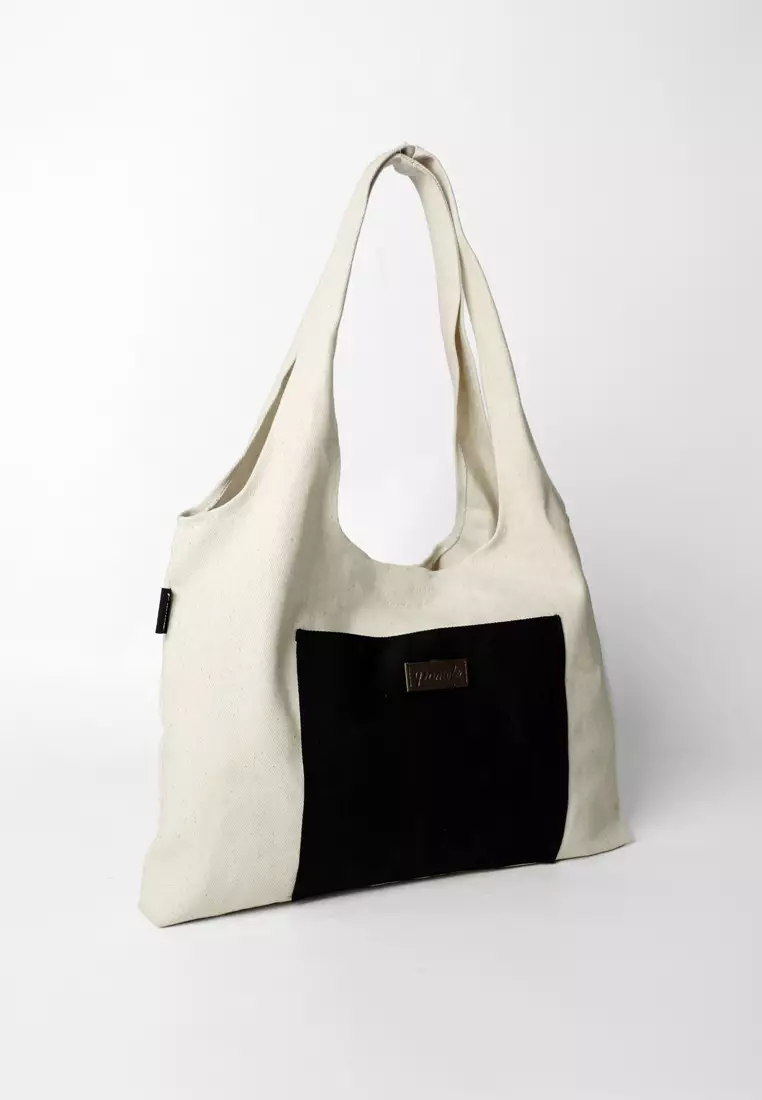 Pamole Tote Bag Totebag Kanvas Tas Belanja - Naya Series - BW Komb Hitam