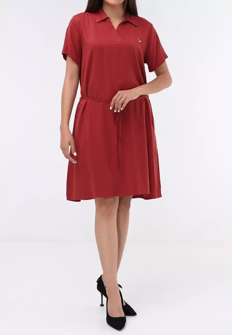 Plain Single Bold Twill Short Sleeve Dress