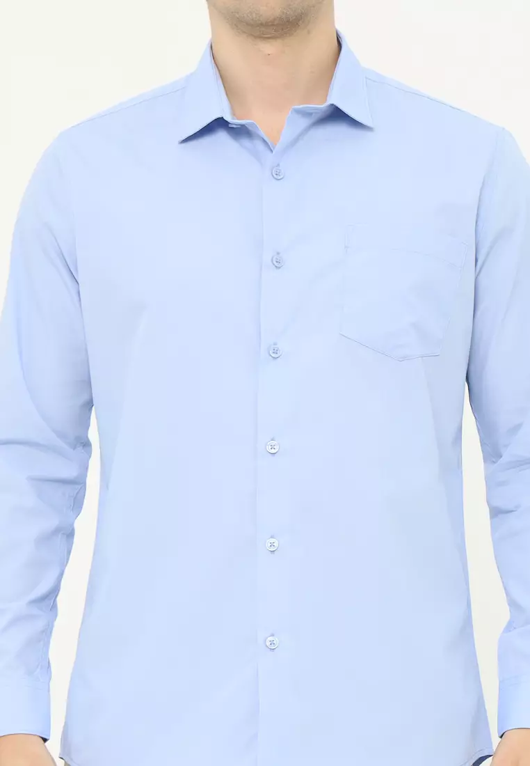 MAGINOT Kemeja Pria Basic Polos Panjang LIGHT BLUE