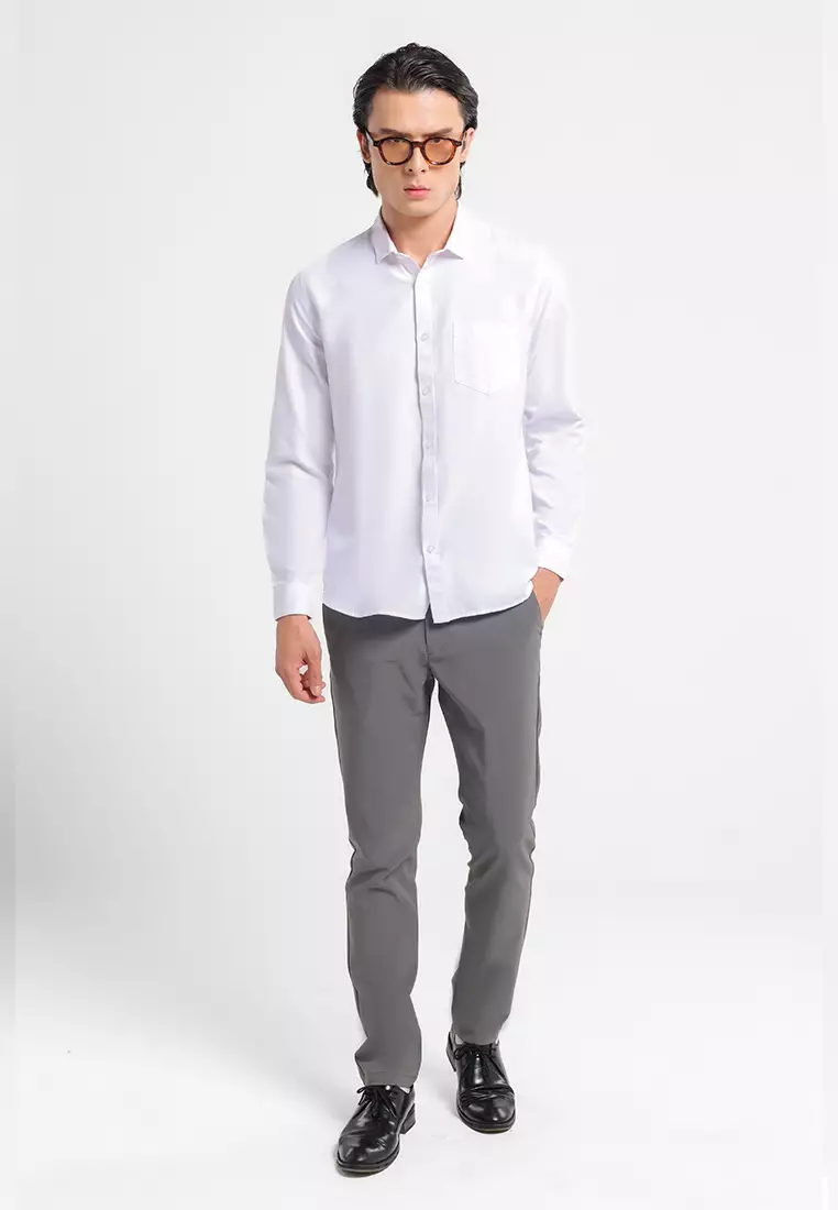 Manzone Kemeja Lengan Panjang Pria Slim Fit Foxy - White