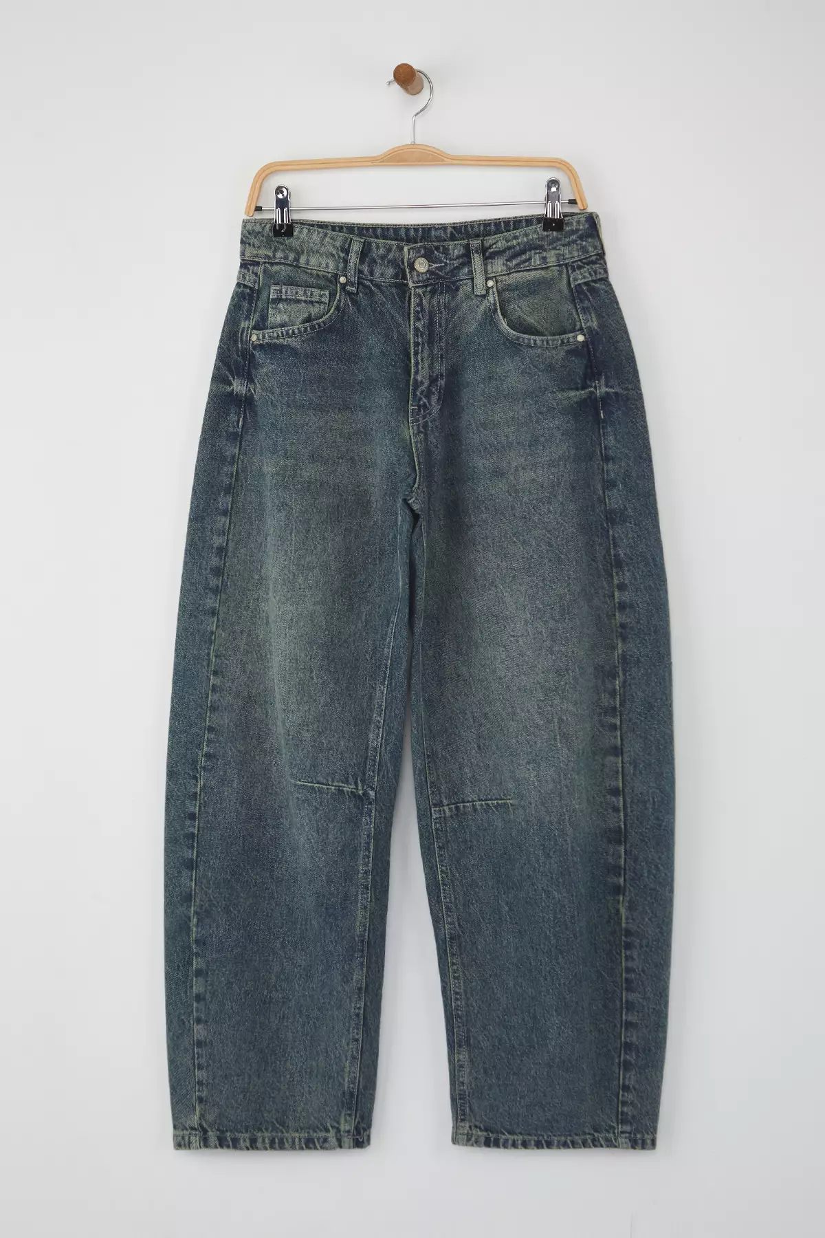 Teen Blue High Waist Stitched Detail Baggy Jeans Twoaw26Je00102