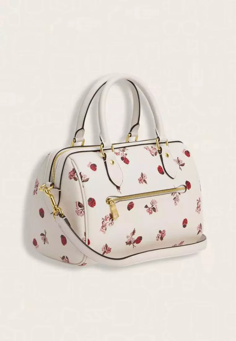 Coach Rowan Satchel Bag With Ladybug Floral Print Chalk Multi