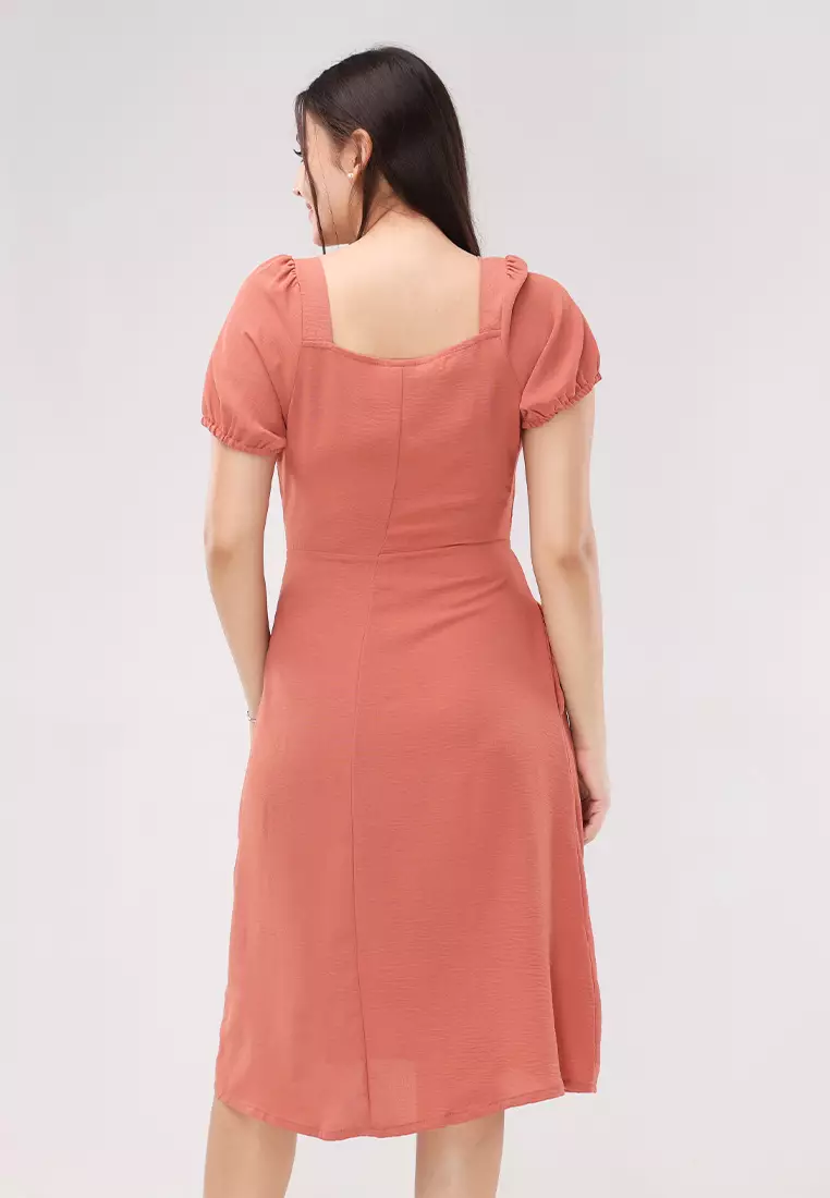 Wrinkled Linen Woven Short Sleeves Dress