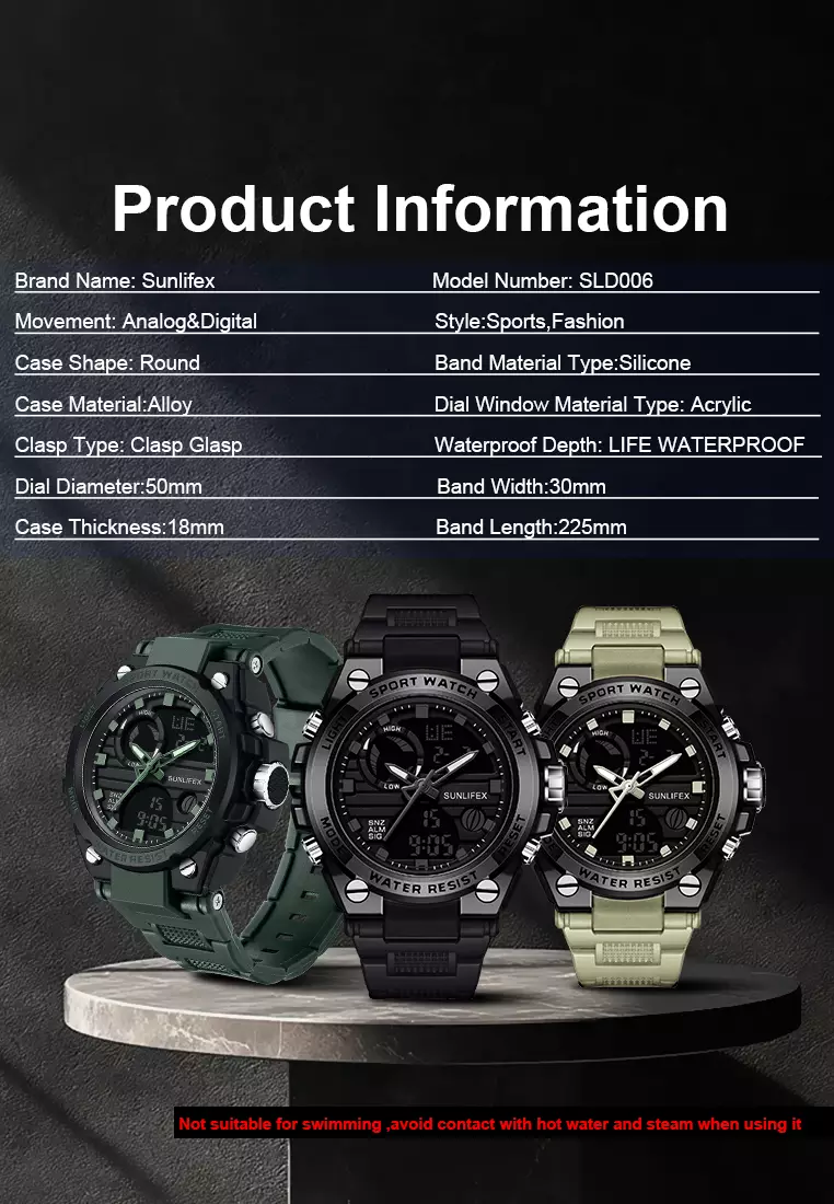 Jam Tangan Pria Analog&Digital Tali Silicone Original Luminous Display Anti Air Jam Tangan Cowok Greenblack