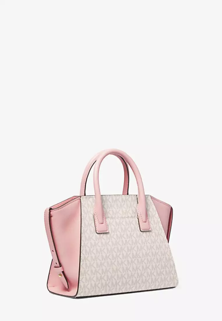 Michael Kors Avril Small Logo Top-Zip Satchel Powder Blush Multi