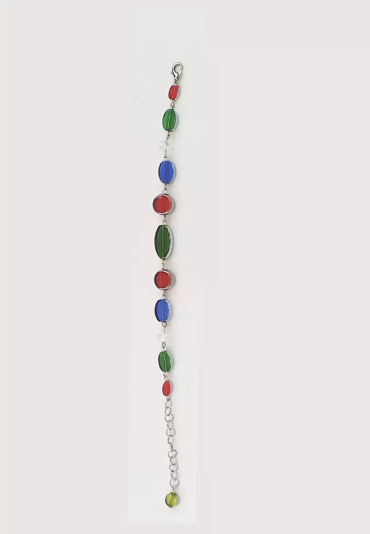 Multi-Hues Glass Beads Bracelet Silver