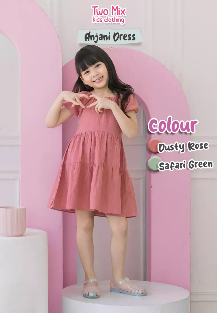 Two Mix - Baju Dress Anak Perempuan Lucu Ruffle - Girls Dress 1-8 Tahun 4342 Dusty Rose