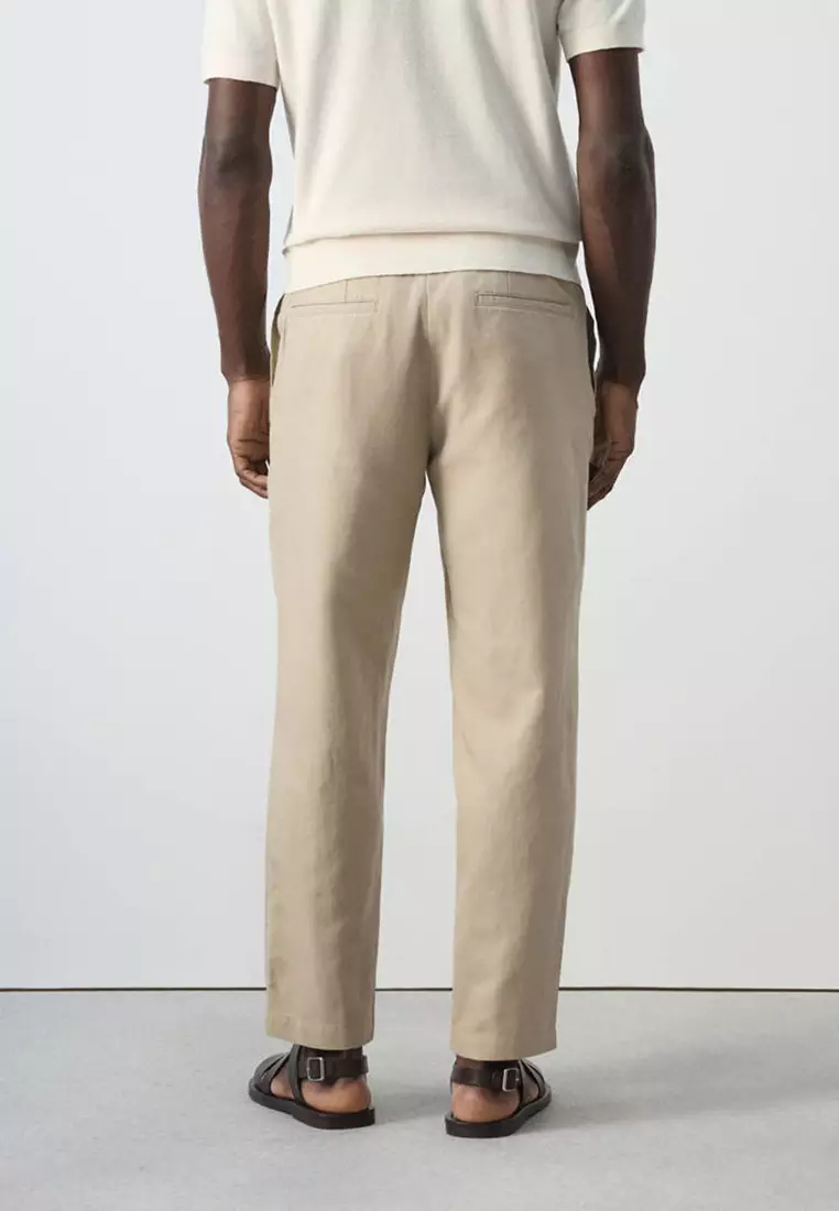 Slim Fit Cropped Linen-Cotton Trousers