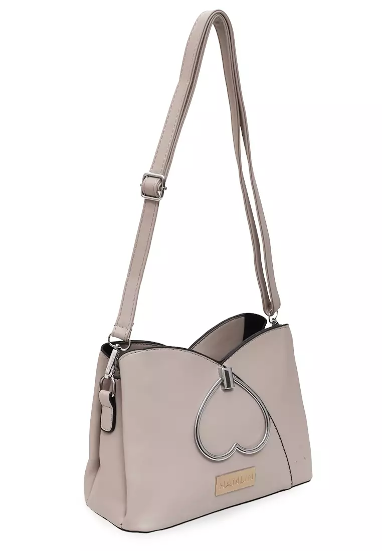 Eilaria Tas Selempang Wanita Love Design Sling Bag Large Compartment Material Leather ORIGINAL - White Beige