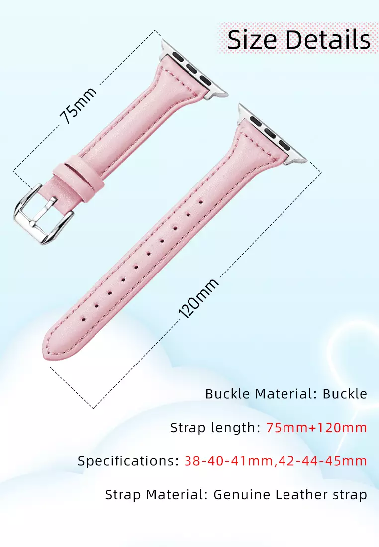 Tali Jam Kulit Apple Watch Strap Jam Tangan Genuine Leather Strap Wanita 42/44/45mm pink