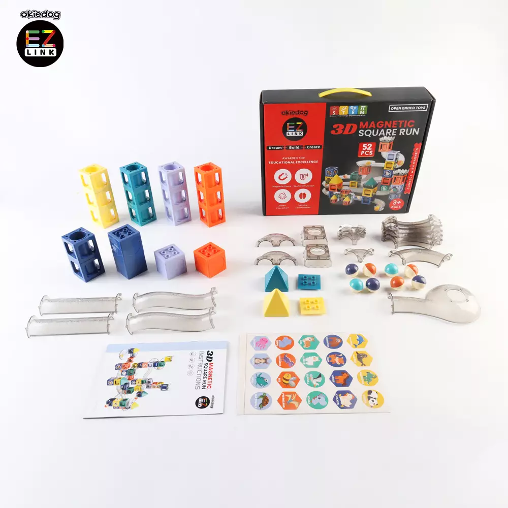 Okiedog EZLINK Magnetic Square Run - Mainan Magnet Edukasi anak (STEM) - 52pcs