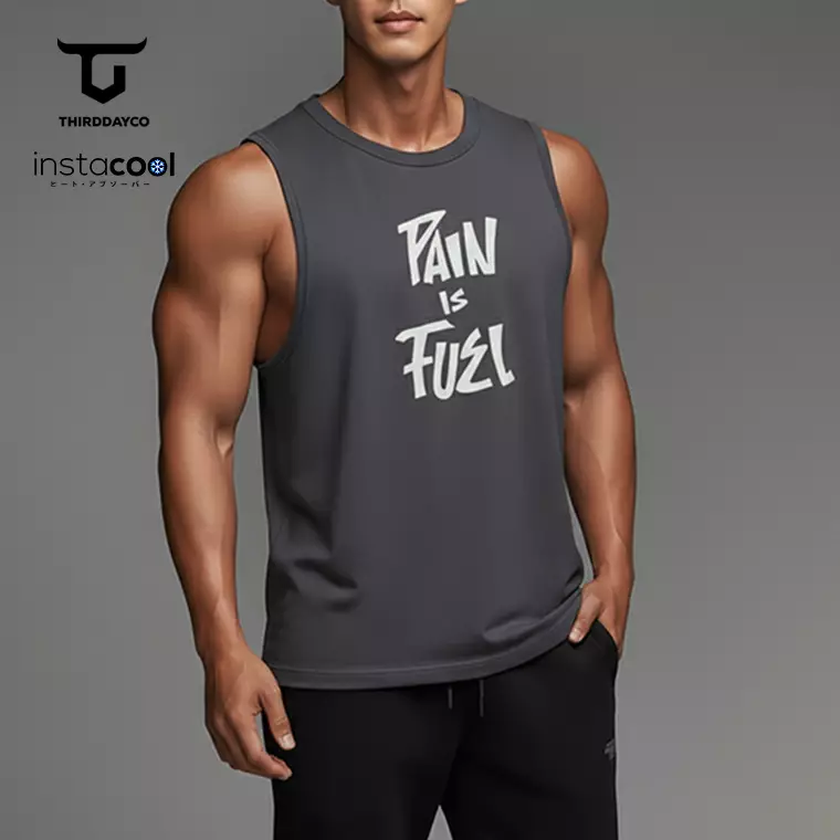 THIRDDAY Kaos Kutung Tank Top Instacool "pain and fuel" Abu MTY66