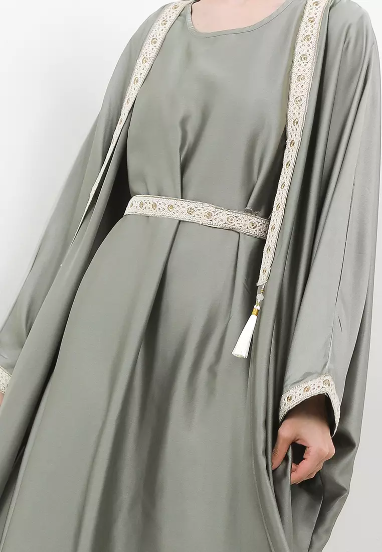 Sequined Lace Cardi With Belted Cami Dress