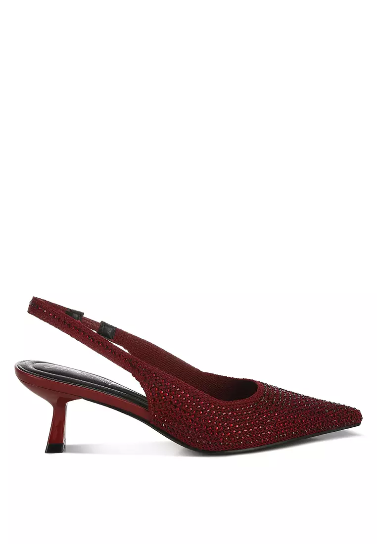 Discount on Rag & CO.  shoes - SKU: Flyknit Rhinestone Slingback Sandals in Burgundy