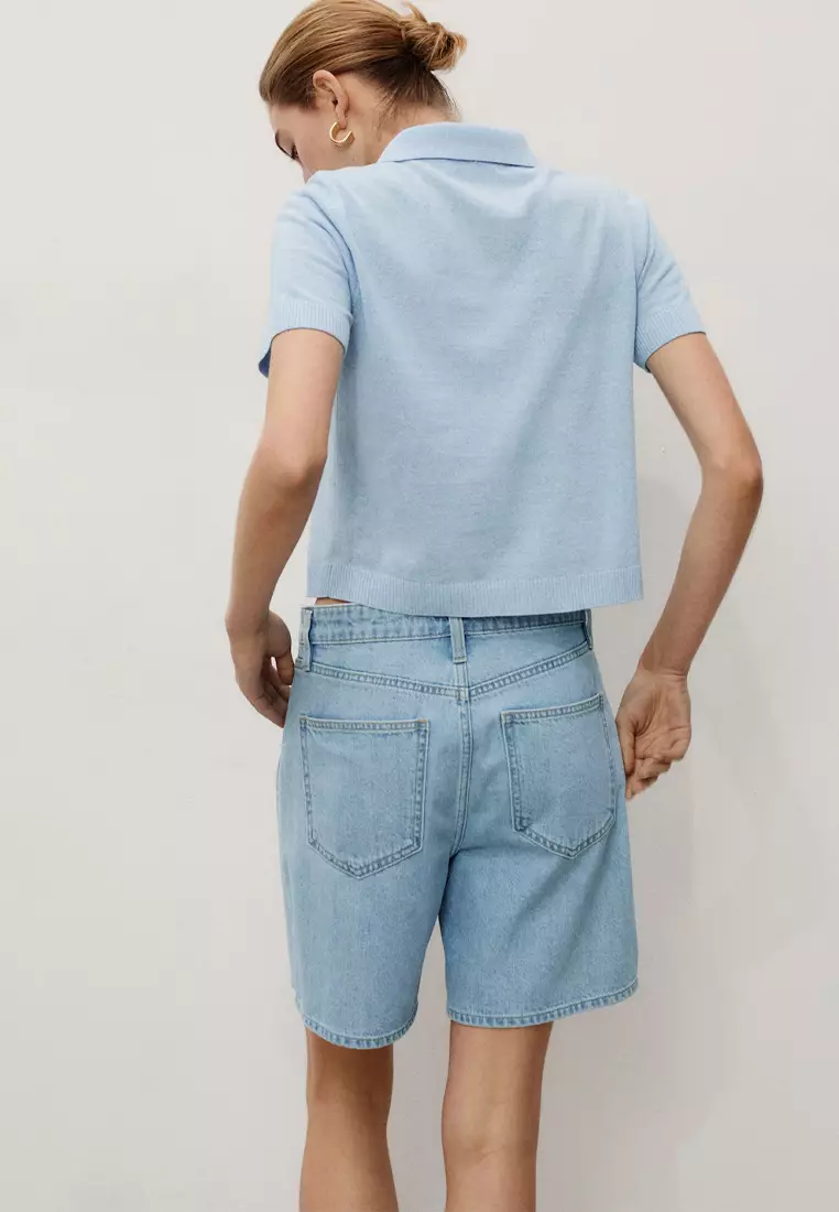 Buy Mango Mid-Rise Denim Bermuda Shorts With Pleats 2025 Online