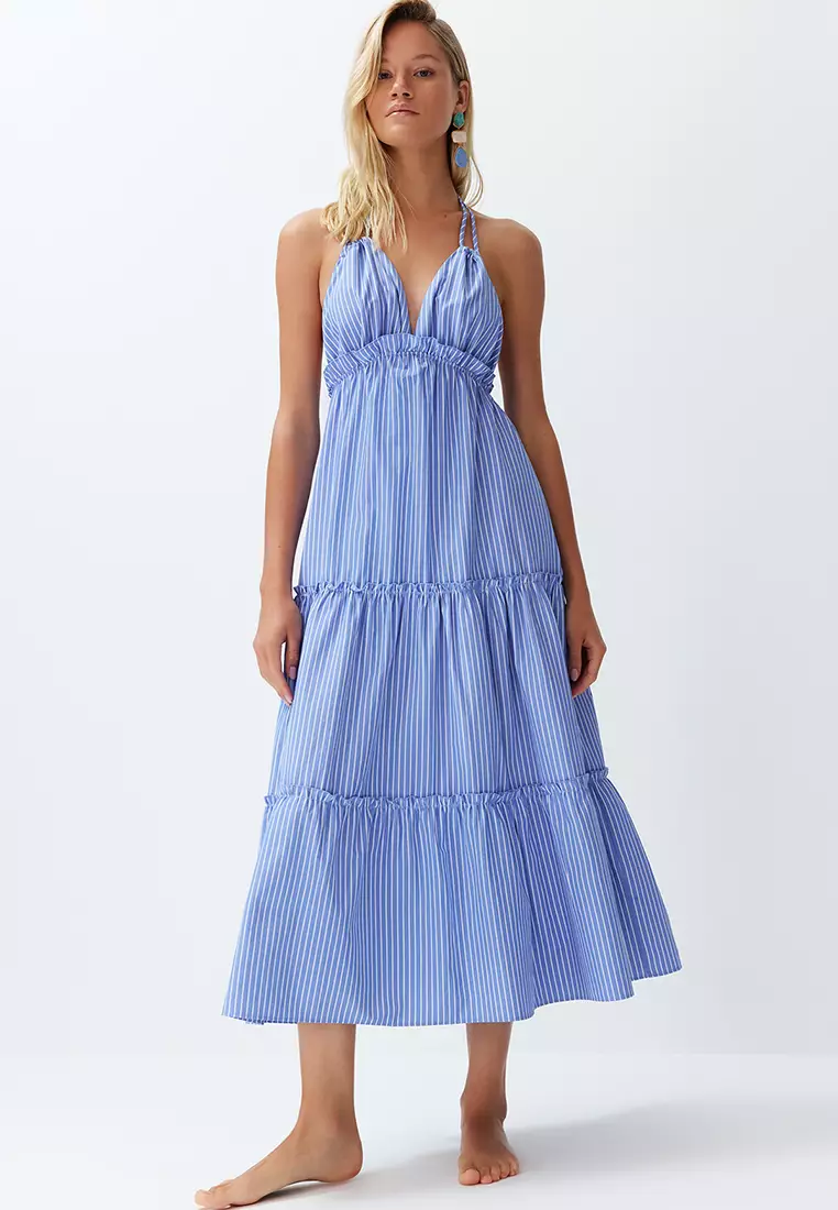 Striped Maxi Ruffle Beach Dress