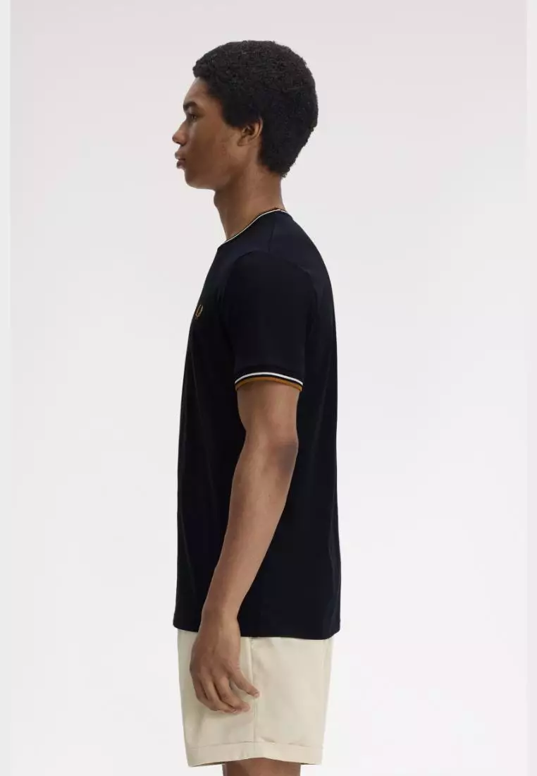 Fred Perry M1588 Twin Tipped T-Shirt (Black / Ecru / Dark Caramel)