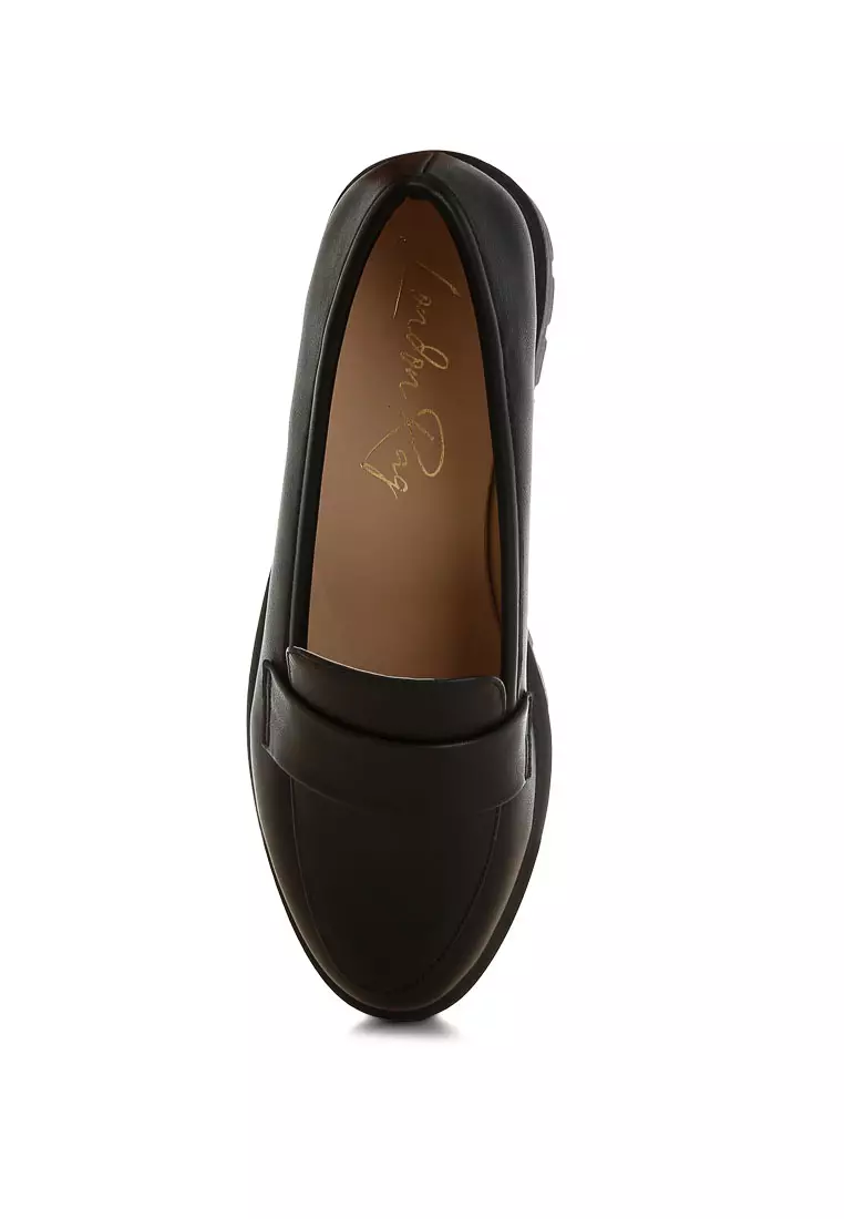 Sepatu Loafer Tebal Kulit Imitasi Warna Hitam