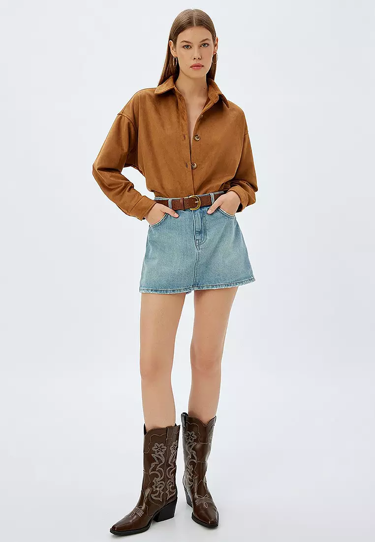 Long Sleeve Buttoned Faux Suede Shirt Jacket