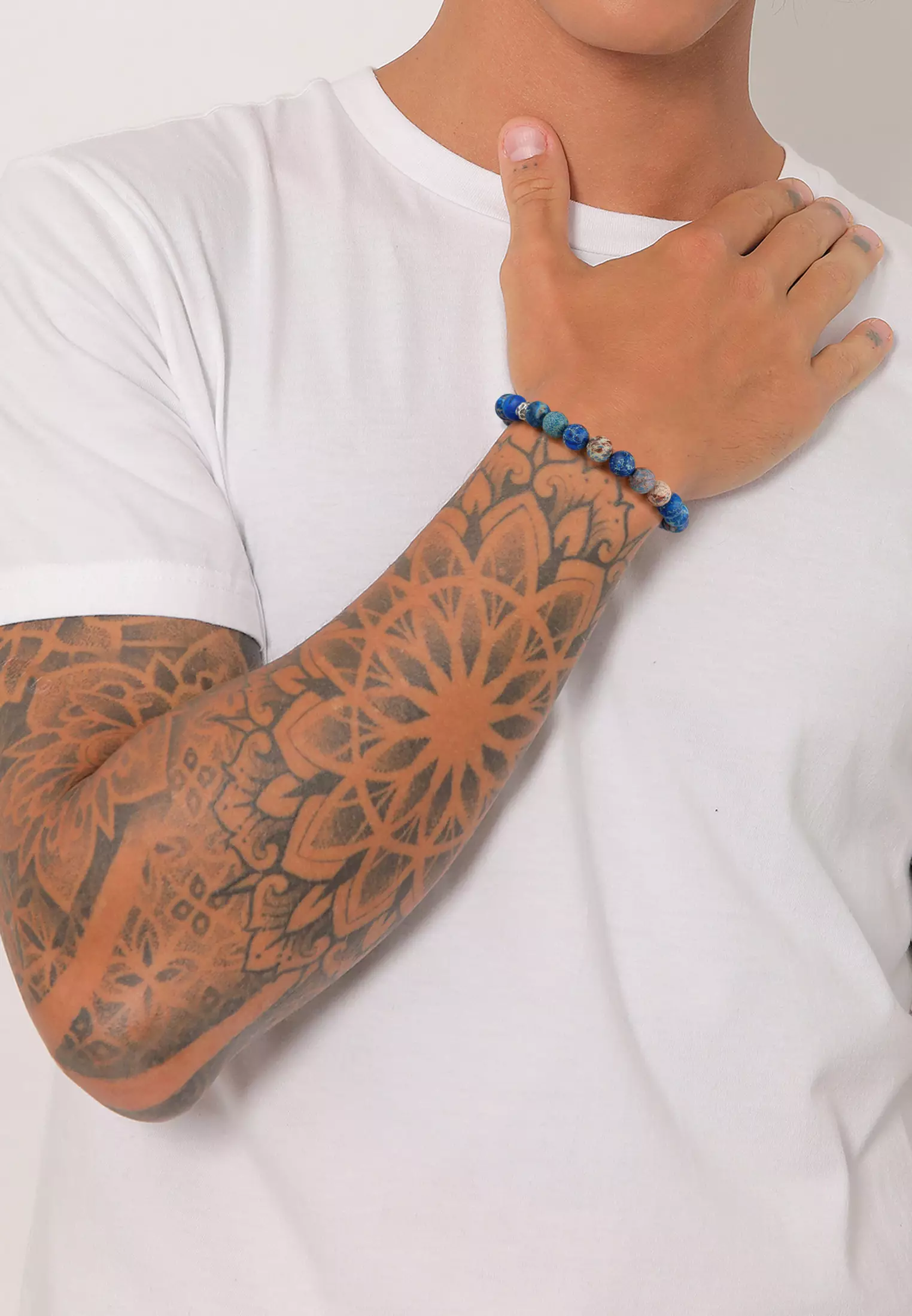 Bracelet Mens Beads Trend Agate Blue