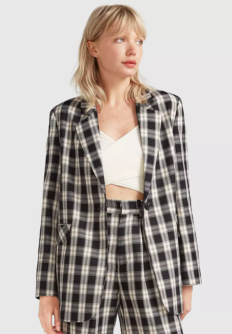 White deals check blazer