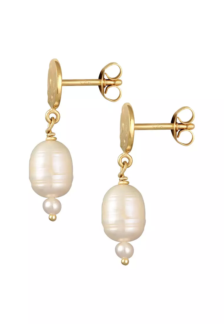 Anting Perhiasan Perak 925 Wanita Freshwater Pearls Gold Plated