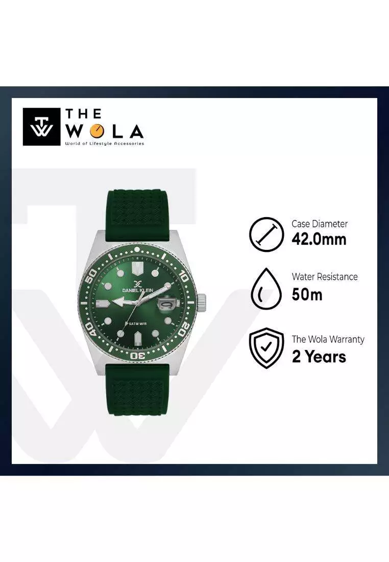Premium Men's Analog Watch Green Silicone Band DK.1.14058-4