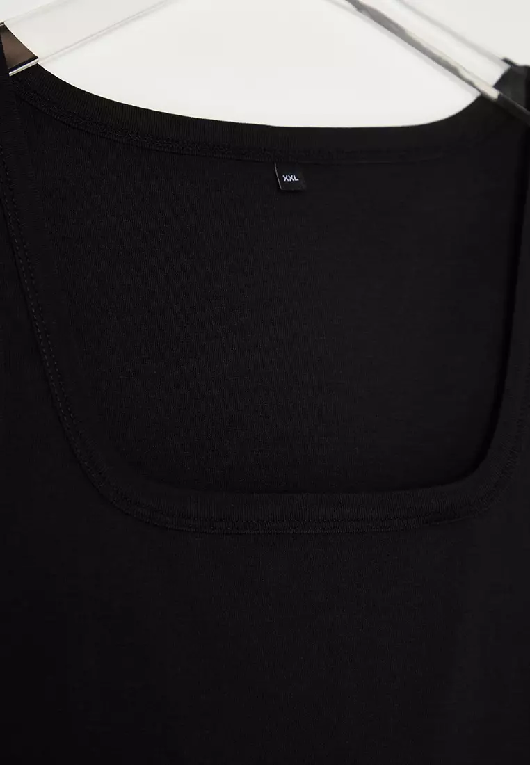 Black Square Neck Soft Fabricbody Sitting Plus Size Knitted Undershirt Tbbss25Cv00000