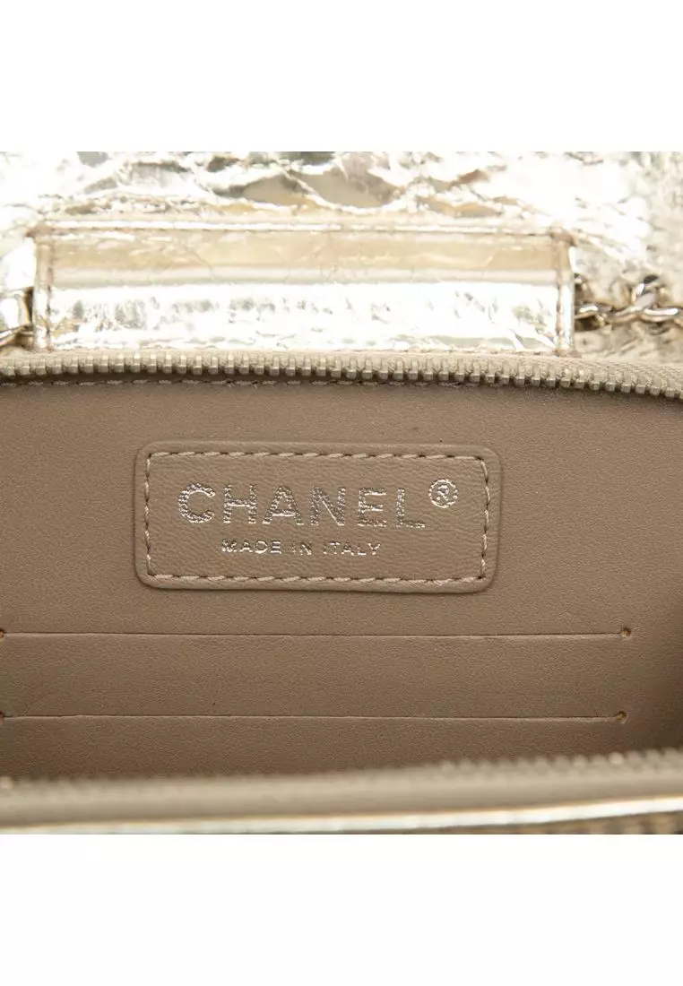 Pre-Loved Chanel Quilted Metallic Aged Calfskin Clams Wallet On Chain