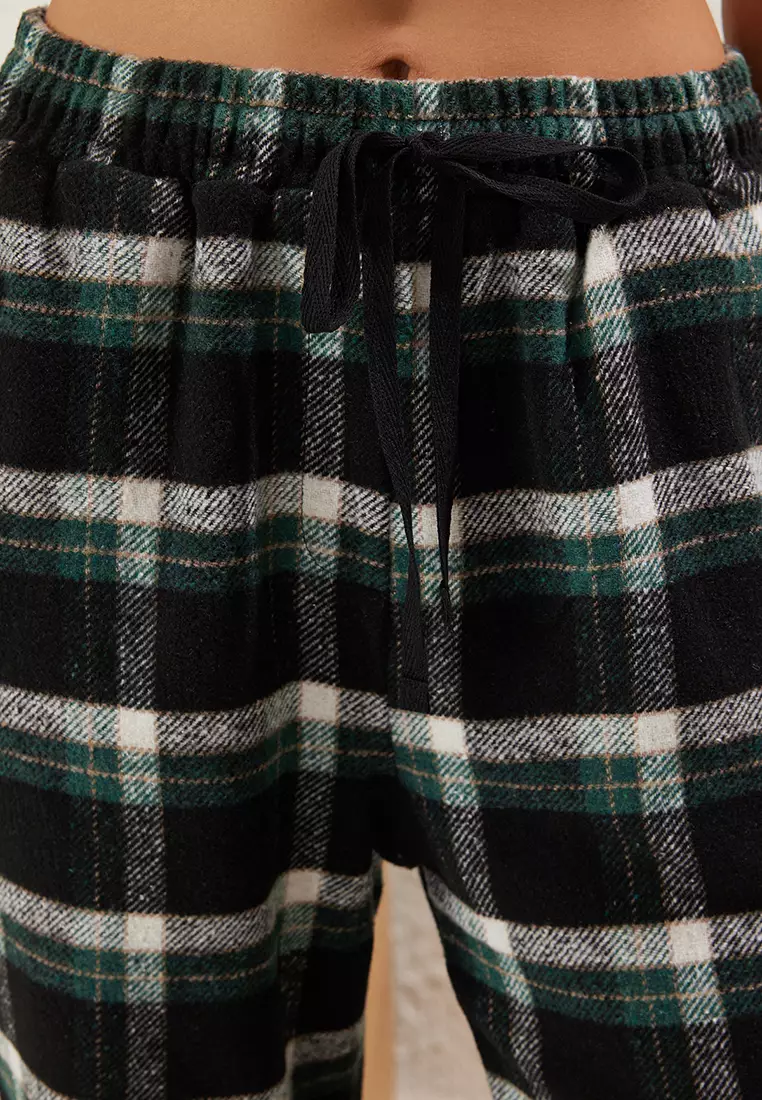 Black Plaid Woven Pajama Bottoms THMAW25PJ00021
